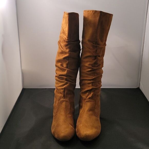 BRAND NEW HE WOMEN' WIDE CALF FAUX FUR SLOUCHY LOW HEEL SIDE ZIP KNEE HIGH BOOTS - Picture 2 of 13